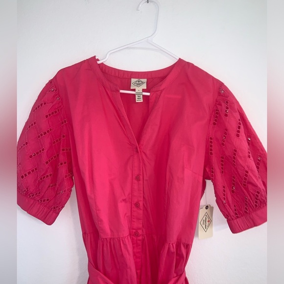 St. John’s Bay Eyelet Cap Sleeve Tiered Tie Dress Pink - Picture 5 of 15